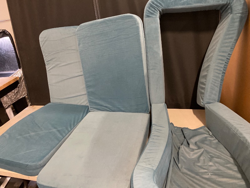 Photo 1 of Toddler Travel Bed, 2-in-1 Foldable Portable Toddler Bed Sofa Chair, Soft Baby Kids Travel Floor Cot with Washable Covers Safety Foam Raised Bumper for Camping Hotel Sleeping (Blue)
