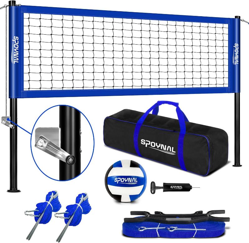Photo 1 of Outdoor Portable Volleyball Net Set with Adjustable Height Steel Poles, Volleyball, Anti-sag Winch System, Pump, Boundary Line, and Carry Bag for Backyard, Beach, Lawn