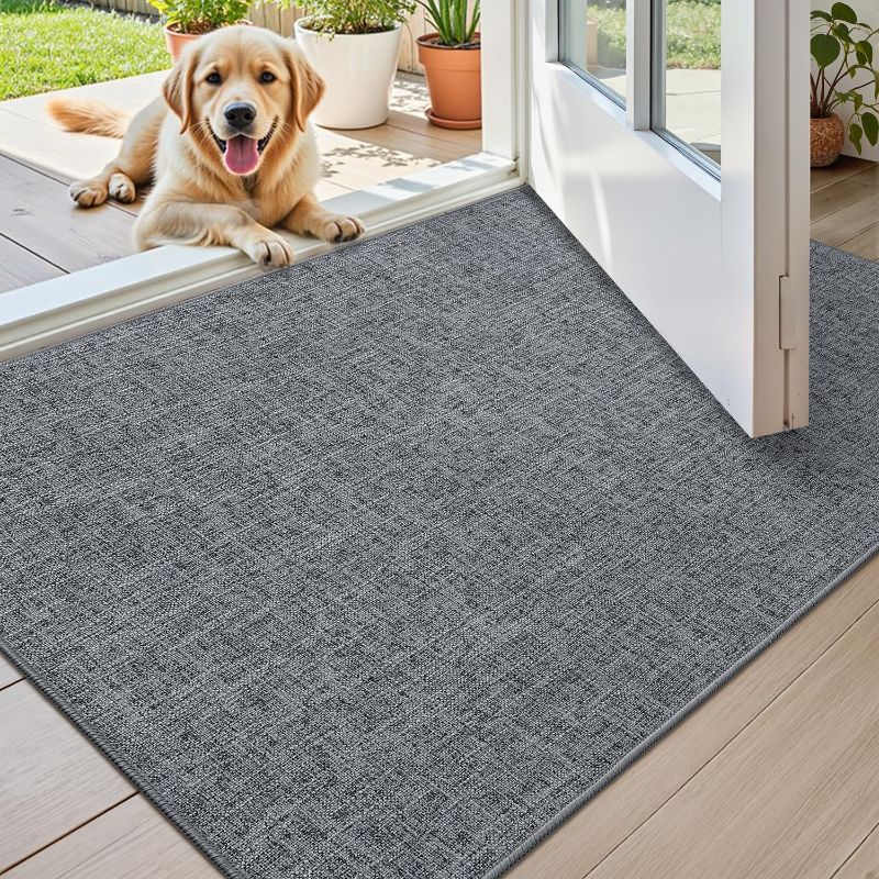 Photo 1 of Color&Geometry Ultra Thin Indoor Door Mat (Rolled-up NO Creases) 24"x36", Non Slip Rubber Backed Dirt Trapper Door Mat Indoor Entrance, Low Profile Entryway Mat, Easy Clean, Dark Grey Linen