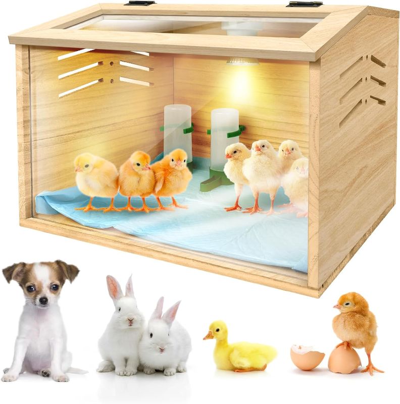 Photo 1 of Chicken Brooder Box for Chicks & Quail with 3 Absorbent Pads, Feeder and Waterer - Adjustable Temperature Control Brooding Box for Small Chicken Coop & Quail Cage (15.7x12x12 Inches) ?