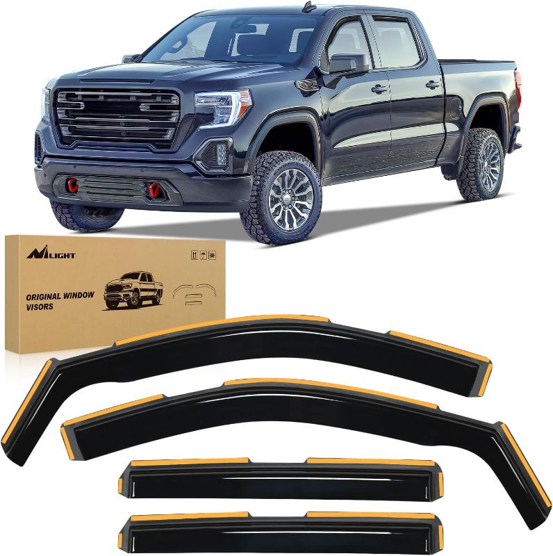 Photo 1 of Nilight in Channel Rain Guards for Chevrolet (Chevy) Silverado 1500 Crew Cab/GMC Sierra 1500 Crew Cab 2019 2020 2021 2022 2023 2024 2025 Vent Window Visors-4pcs