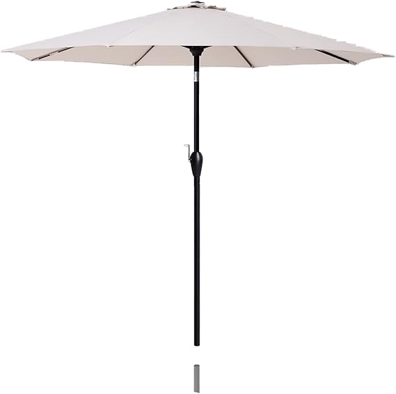 Photo 1 of Tempera Striped Patio Umbrellas Outdoor Table Market Umbrellas with Crank & Pust Button Tilt|Auto-Tilt, 8 Steel Ribs, High Color-Fastness Canopy