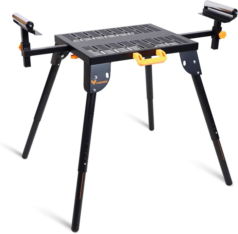Photo 1 of Universal Miter Saw Stand with Grid Tabletop 300 lbs Load Capacity 6-Level Height Adjustment Table Saw Stand WK-MS046
