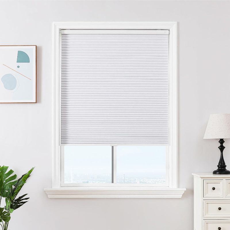Photo 1 of Joydeco No Tools No Drill Window Blinds for Indoor Windows, Blackout Shades Cellular Shades Cordless, No Drill Blinds for Windows, Window Shades for Home, Bedrooms, Doors (White, 21" W x 64" H)