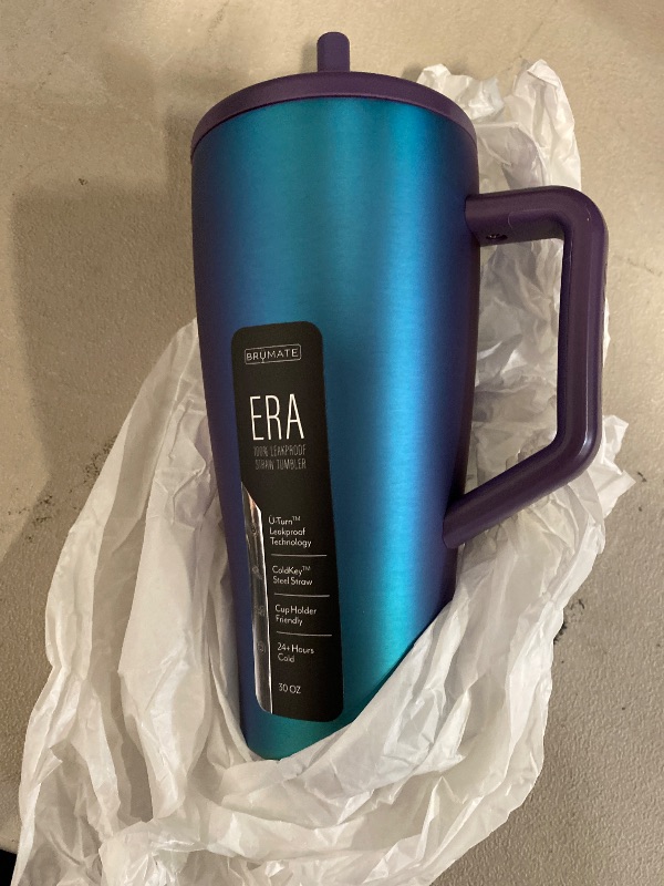 Photo 1 of BrüMate Era 30 oz Tumbler with Handle and Straw | 100% Leakproof Insulated Tumbler with Lid and Flexible SoftSip Straw | Made of Stainless Steel | Cup Holder Friendly Base | 30oz (Dark Aura)
