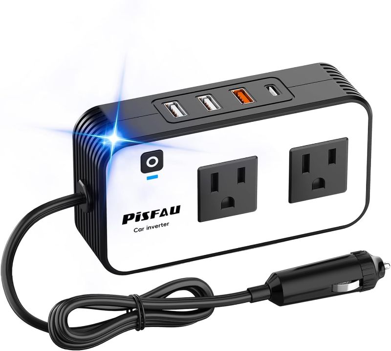 Photo 1 of 200W Car Power Inverter, PiSFAU DC 12V to 110V AC Car Plug Adapter Outlet with [20W USB-C] /USB-Fast Charger(18W) / 4.8A Dual USB/car Charger for Laptop
