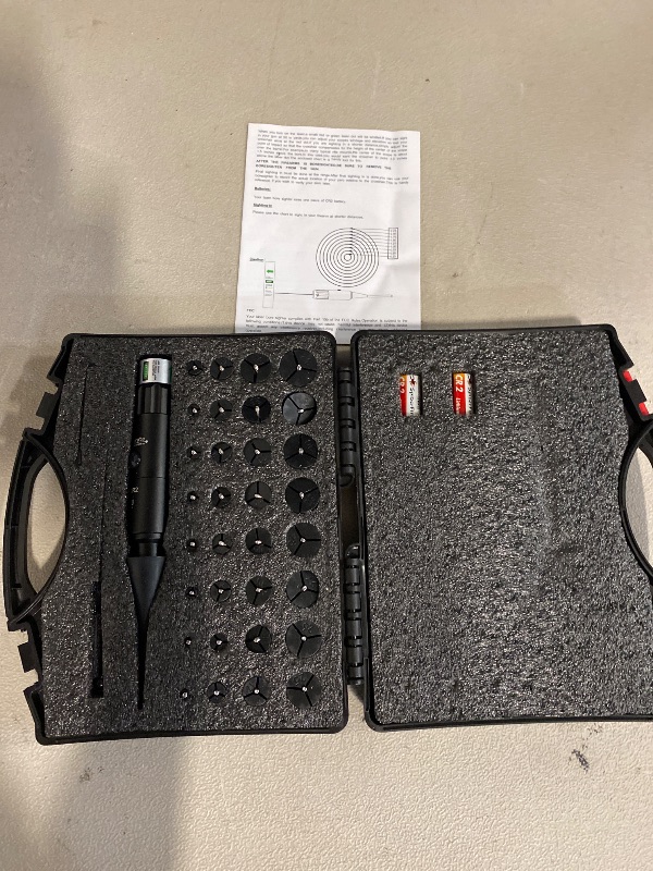 Photo 1 of ore Sight Laser Professional Green Laser Bore Sight Kit with 32 Adapters fit 0.17 to 12GA Calibers, Multiple Caliber Green Bright Bore Sighter Laser Powerful Support for All Gun, Rifle, Pistol