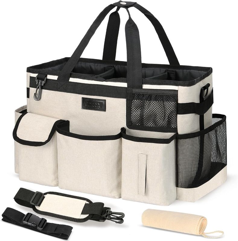 Photo 1 of Cleaning Caddy Organizer Large Caddy Bag for House & Bathroom Cleaning Supplies 15 x 8 x 10.5 inches Beige