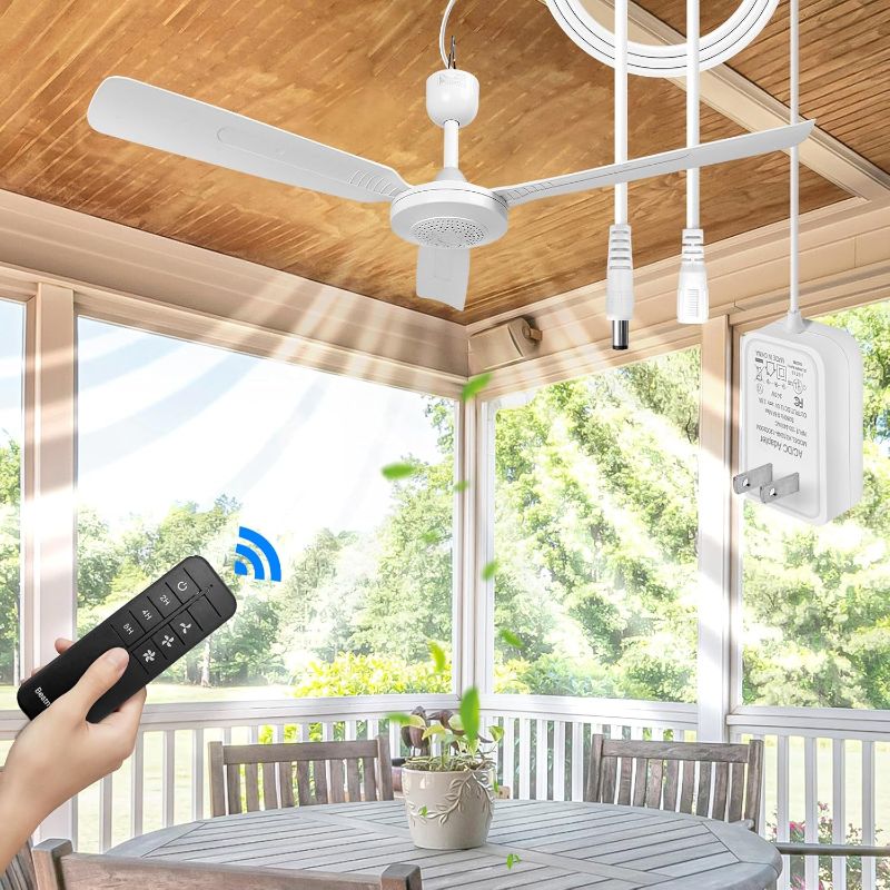 Photo 1 of 28-Inch Outdoor Ceiling Fan for Gazebo Indoor/Outdoor RV Camping Tent Canopy Beach?3-Speed 3-Timer?12V Remote Control ?Patio Pergola (with 9.8 feet Extension Cord)