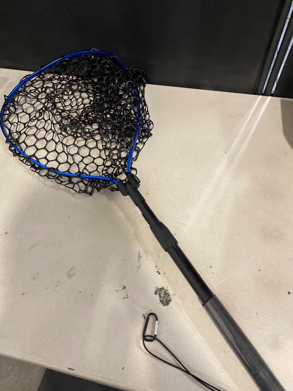 Photo 1 of Telescoping Metal Lock Fishing Net Blue Aluminum Alloy Rubber Fish Net - Adjustable Length Lightweight Foldable Large Fishing Net with Handle Collapsible Extendable Fishing Accessories