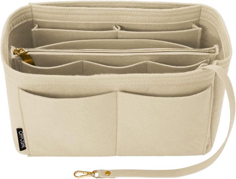 Photo 1 of OPPOSHE Purse Organizer Insert for Handbags, Softened Felt Bag Insert Organizer for Tote, Compatible with LV, Coach, MK, Kate Spade, Goyard, Longchamp (Beige, Medium)