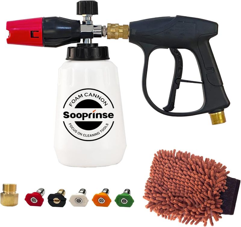 Photo 1 of Foam Cannon Kit with Pressure Washer Short Gun, 1 L Snow Foam Lance with 1/4 Inch Quick Connector, Foam Blaster with Pressure Washer Gun,4000 PSI, Black