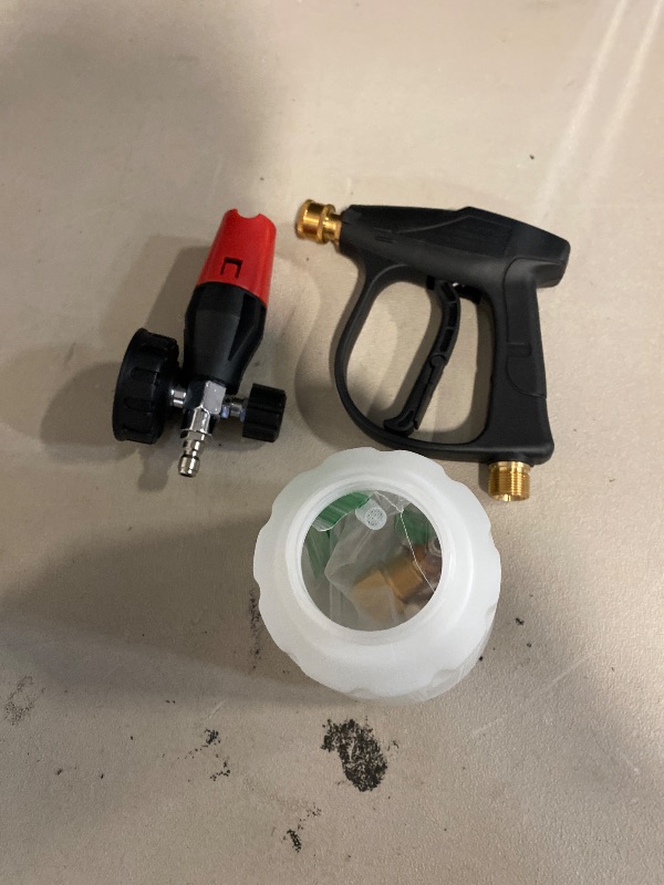 Photo 1 of Foam Cannon Kit with Pressure Washer Short Gun, 1 L Snow Foam Lance with 1/4 Inch Quick Connector, Foam Blaster with Pressure Washer Gun,4000 PSI, Black