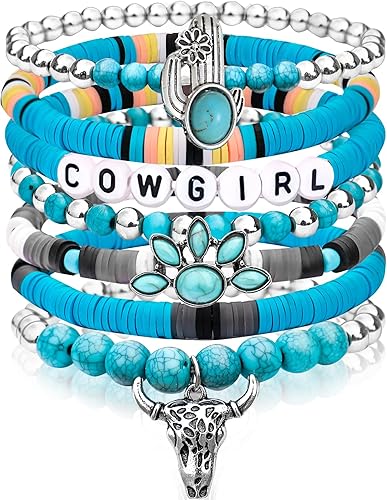 Photo 1 of Cute Western Cowgirl Bracelets for Women Beaded Stackable Stretch Bracelets Cowgirl Hat Boot Charms Bohemian Jewelry Gifts