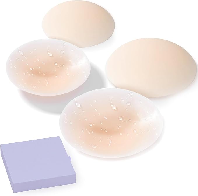 Photo 1 of 2 Pairs Nipple Covers for Women - Adhesive Reusable Silicone Pasties Invisible Seamless No Show Breast Petals Strapless Bra Beige