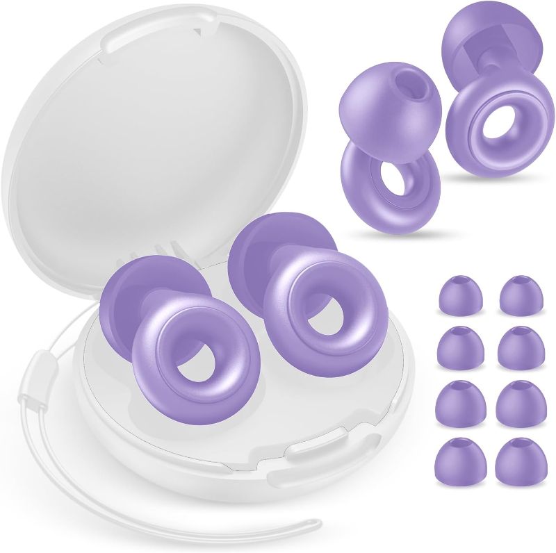 Photo 1 of Ear Plugs for Sleeping Noise Cancelling, 30dB Noise Reduction Earplugs, Soft Silicone Reusable Hearing Protection Earplugs for Deep Focus, Work, Travel, Concert with Case & 8Eartips,HTB-Purple