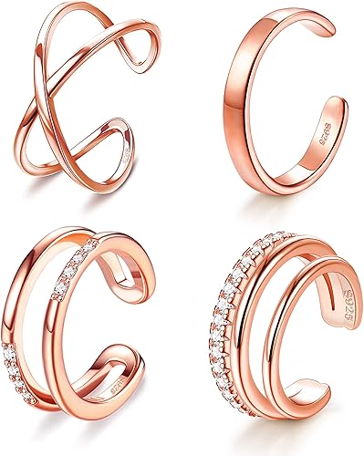 Photo 1 of JeryWe 4 Pcs 925 Sterling Silver Ear Cuff for Women Non Piercing Adjustable Ear Cuff Earrings Clip On Cartilage Helix Wrap Ear Jewelry Set