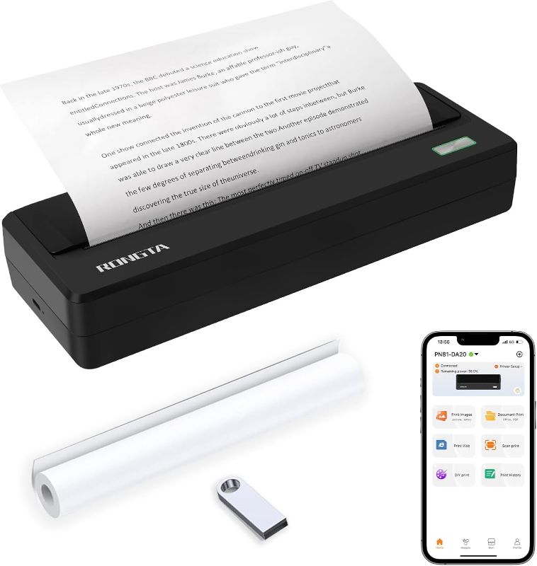 Photo 1 of Rongta Portable Printer Wireless for Travel, 300DPI Thermal Inkless Bluetooth Mobile Printer, Support 8.5" X 11" US Letter, Compatible with Android iOS Phone & Laptops (Gray)