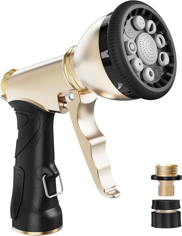 Photo 1 of RAINPOINT Garden Hose Nozzle, Hose Sprayer Nozzle with 9 Spray Patterns, High Pressure Water Hose Nozzle Heavy Duty Metal Hand Sprayer, Watering Plants and Lawn,Grey