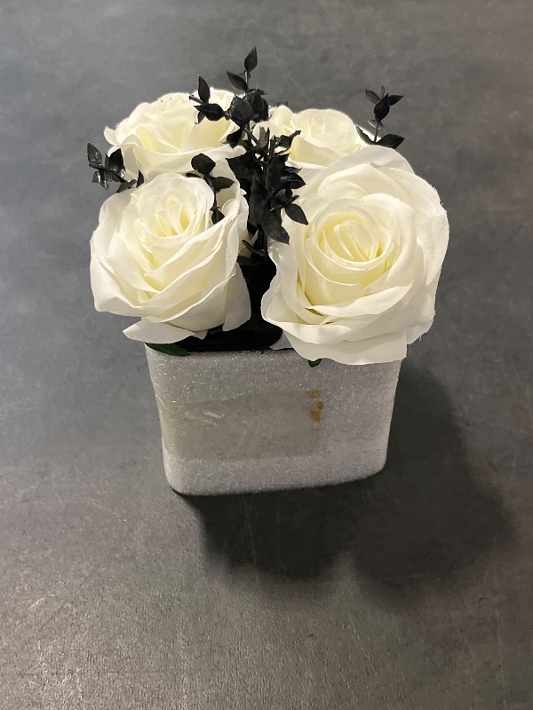Photo 1 of LADADA Artificial Flowers with Small Ceramic Vases, Roses in Vases Plastic Artificial Flowers and Plants,Used for Home Office Wedding Decoration, Table Decoration(White+Black)