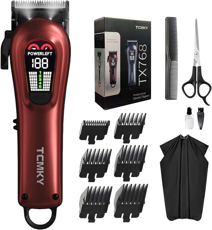 Photo 1 of Hair Clippers for Men Professional Clippers for Men Cordless&Corded Barber Clippers for Hair Cutting & Grooming. Rechargeable Hair Trimmer Kit for Household (Red)