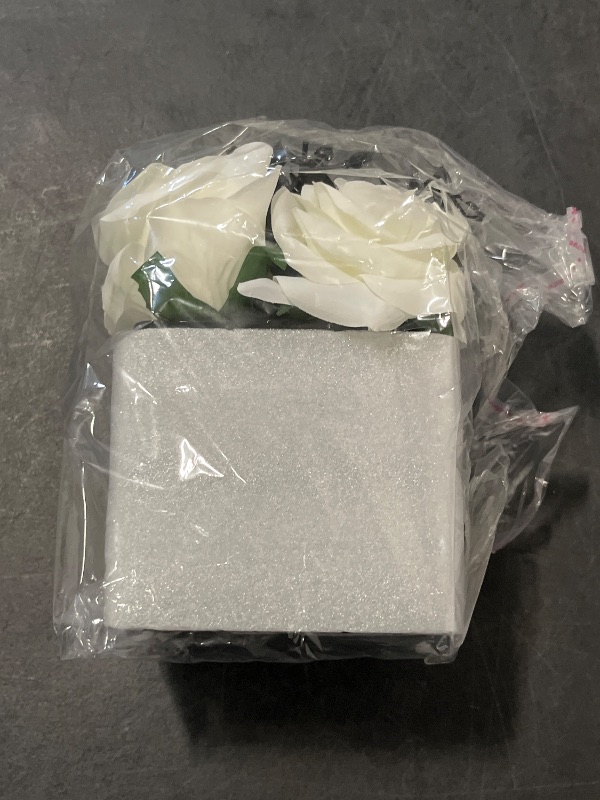 Photo 1 of LADADA Artificial Flowers with Small Ceramic Vases, Roses in Vases Plastic Artificial Flowers and Plants,Used for Home Office Wedding Decoration, Table Decoration(White+Black)