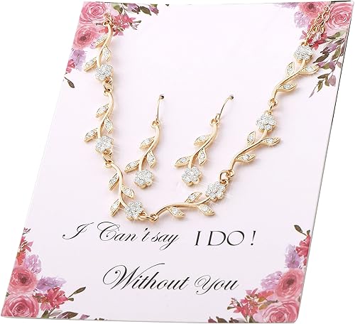 Photo 1 of Bridesmaid Gift Jewelry Sets of 1 4 6 7 8 for Wedding,Pave Crystal Simulated Diamond Leaf Flower Jewelry Set for Bridesmaid