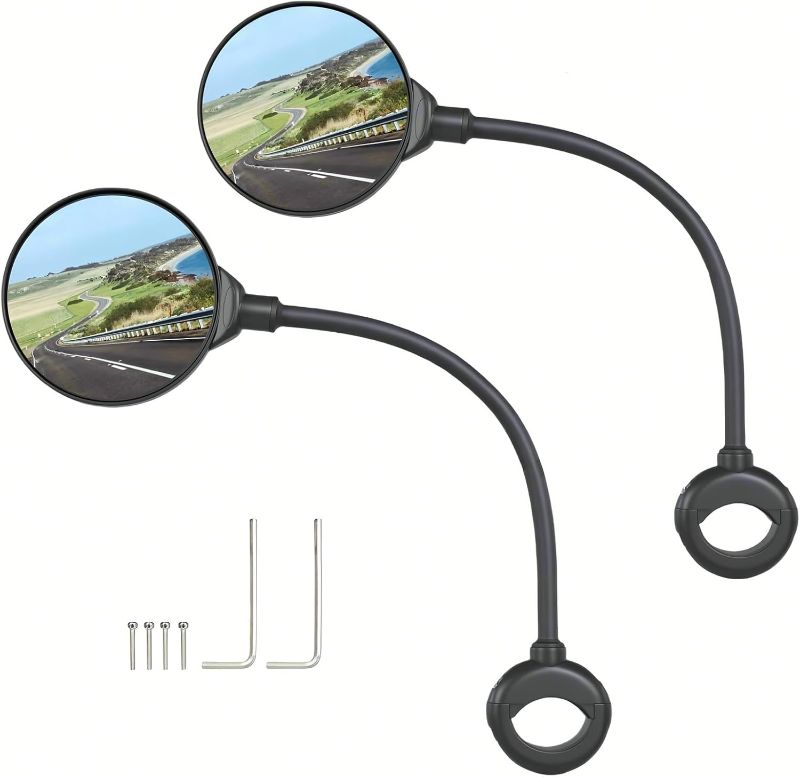 Photo 1 of Bike Mirror,2 Pack Bike Mirror Handlebar Mount,Adjustable Rotatable Bicycle Rear View Mirror,Wide Angle Acrylic Convex Safety Mirror for Mountain Road Bike