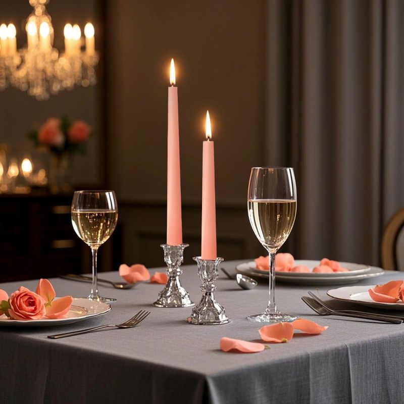 Photo 1 of 12 Pack 10 inch Soft Peach Taper Candles, Unscented Dripless Candlestick Bulk for Home Dinner Wedding Romantic, Long-Lasting Burn Time of 7-8 Hours