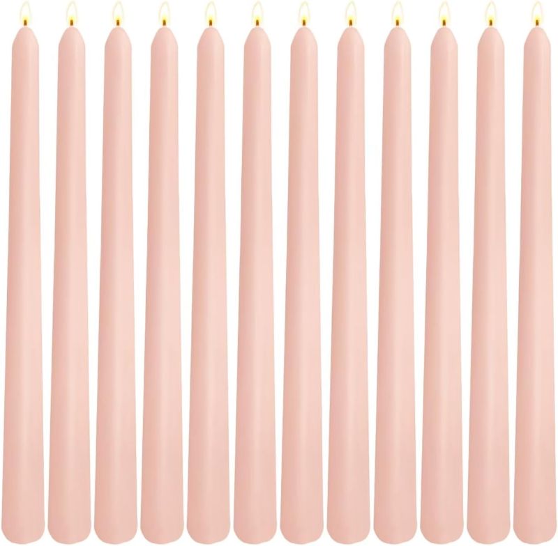 Photo 1 of 12 Pack 10 inch Soft Peach Taper Candles, Unscented Dripless Candlestick Bulk for Home Dinner Wedding Romantic, Long-Lasting Burn Time of 7-8 Hours