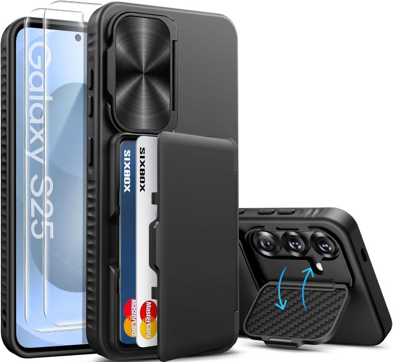 Photo 1 of Samsung Galaxy S25 Wallet Case with [2 Pack] Screen Protector | Built-in Stand | Card Holder | Camera Cover | Shockproof Rugged Protective | for S25 6.2" 2025 | Black