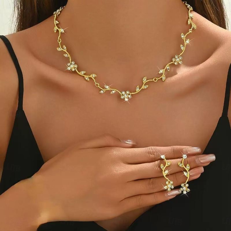 Photo 1 of Bridal Jewelry Sets 1 set Rhinestone Alloy Floral Earrings & Necklace