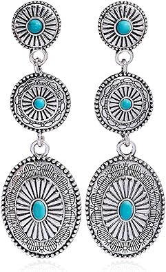 Photo 1 of Western Earrings for Women Western Outfit Vintage Concho Oval Turquoise Dangle Earrings Country Concert Outfits Accessories Gifts