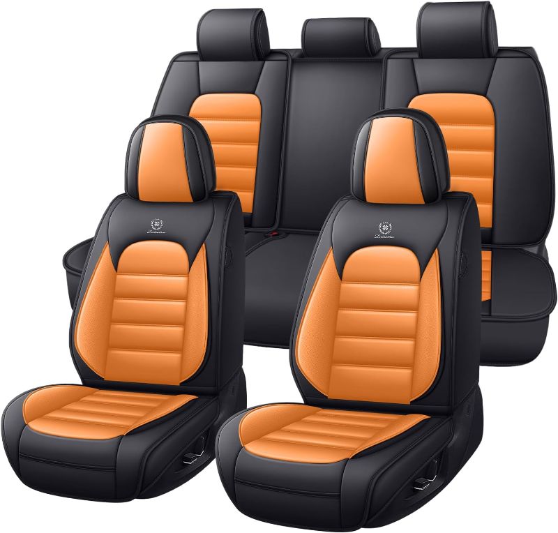 Photo 1 of Car Seat Covers Fit for Jeep Wrangler 2000-2024,Waterproof Napa Leather Seat Cushion,Soft and Breathable Auto Vehicle Interior Covers,Standard(5-Seat Full Set) Black&Orange