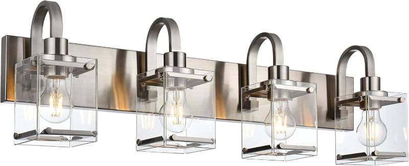 Photo 1 of Brushed Nickel Bathroom Light Fixtures, 4 -Light Vanity Lighting Fixture Over Mirror with Clear Glass Shade Wall Sconce Lighting for Mirror Kitchen Living Room Bedroom Hallway