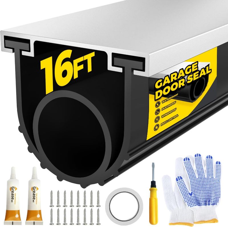 Photo 1 of - Pre-drilled Aluminum Track Retainer Kit, Easy to Install, Durable U+O Ring Combination Garage Door Weather Stripping Kit, Black16FT