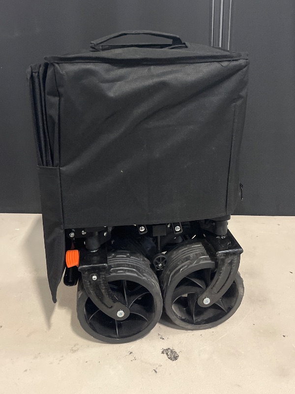 Photo 1 of Collapsible Wagon Cart Heavy Duty Foldable, Folding Beach Wagon with Big Wheels for Sand, Utility Grocery Cart with Side Pocket and Brakes for Camping Sports Outdoor Activities, Black