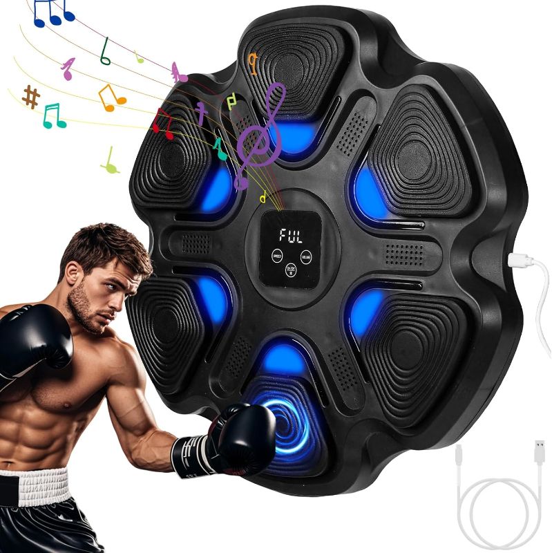 Photo 1 of Music Boxing Machine, Bluetooth Boxing Training Target with LED Lights, Wall-Mounted Punching Pad for Men Women Adults Kids, 9 Speed Modes, Digital Display