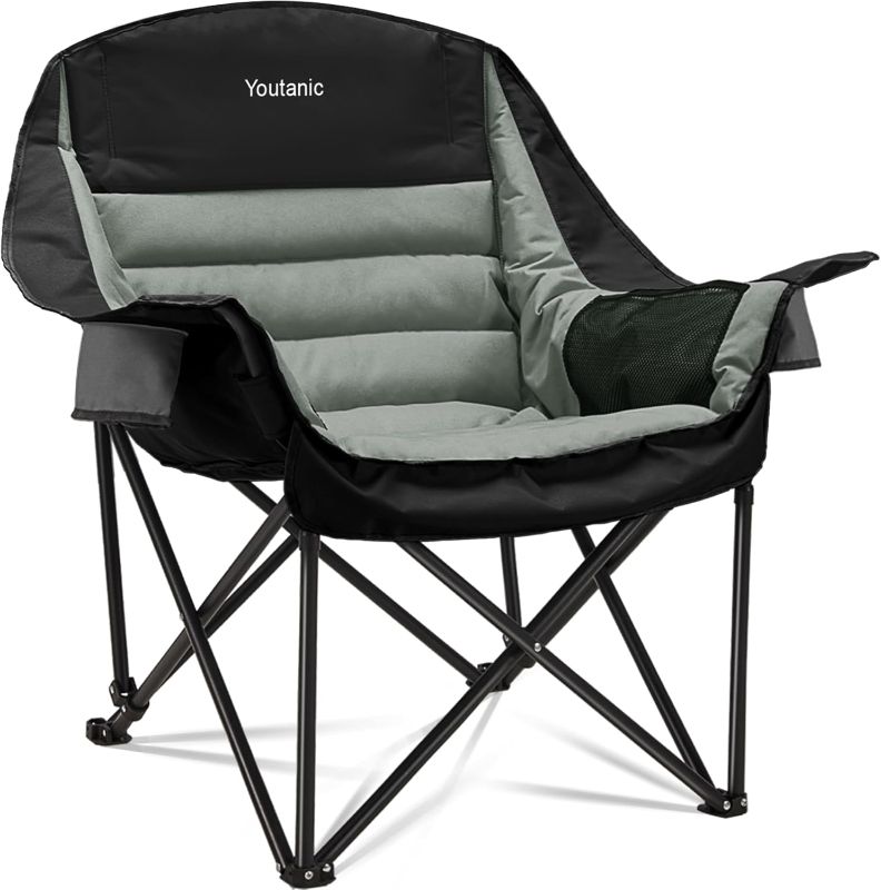 Photo 1 of Oversized Camping Chair, Portable Folding Camping Chairs with Side Pocket, Cup Holder and Carry Bag, Heavy Duty Outdoor Camping Chairs for Adults, Fishing, Sports, Trip, up to 400lbs, Style 4