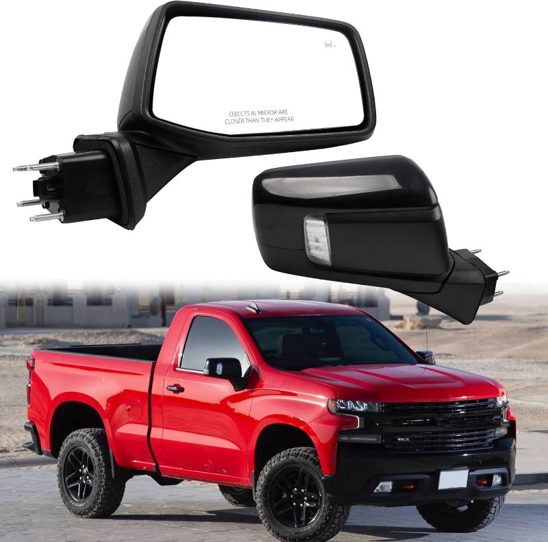 Photo 1 of  2 of them, Dasbecan Right Passenger Side Mirror Compatible with 2019-2024 Chevy Silverado 1500 With Power Glass/Temperature Sensor/LED Turn signal/Heated/Blind Spot Black