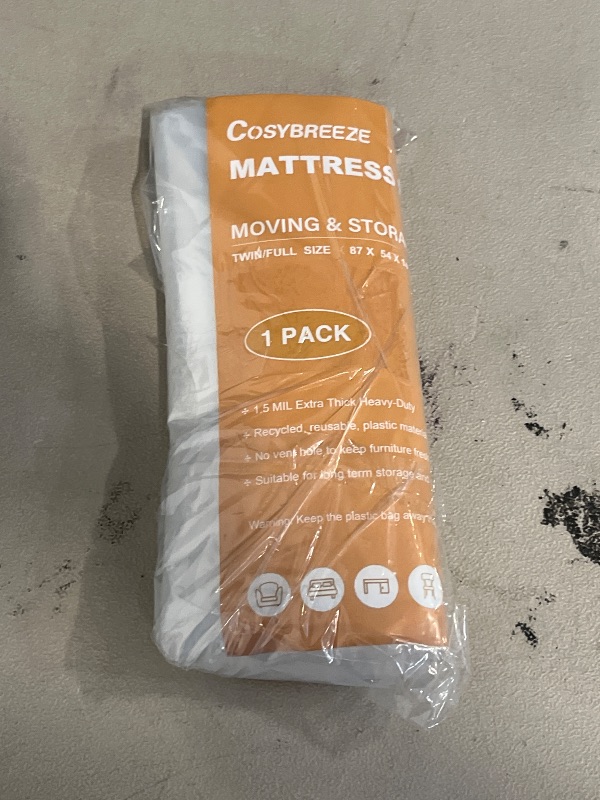 Photo 1 of 1.5 Mil Thick Plastic Mattress Bags for Moving Mattress Storage Bag Twin or Full Size 1 Pack - Wrap Mattress Protector Short-Term Storage and Disposal