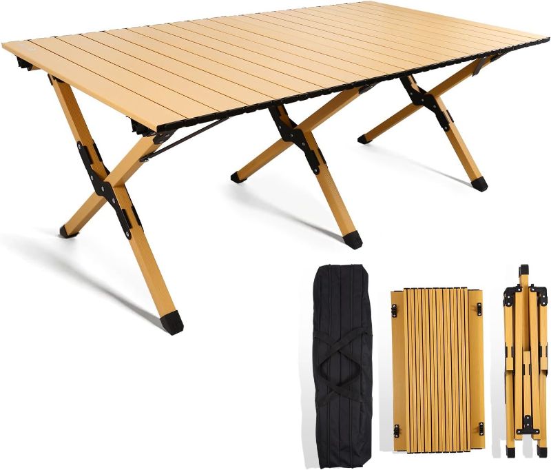 Photo 1 of Folding Camping Table, Lightweight Roll-Up Table Aluminum Low Portable Picnic Table with Carrying Bag for Outdoor, Beach, Picnic, Backyards, BBQ and Party, 45.2''D x 23.6''W x 17.3''H