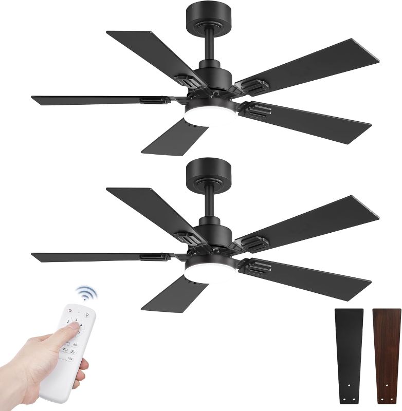 Photo 1 of 1 Pack of 42 Ceiling Fans with Lights and Remote, Modern Low Profile Ceiling Fans with Dimmable 3CCT Quiet DC Motor, Reversible Celing Fan with 6-Speeds Timer for Bedroom