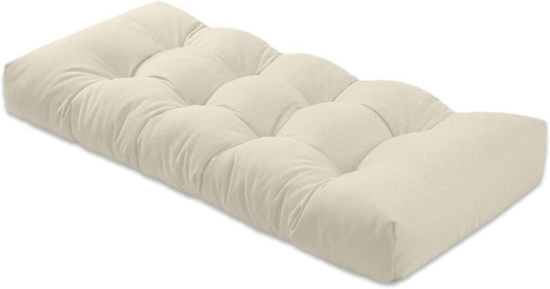 Photo 1 of Bench Cushion 45 inches,Indoor/Outdoor Non-Slip Tufted Cushions, Premium Waterproof Linen, Soft Piano Sofa Cushions, Entryway Storage, Bay Window, High-Density Memory Foam(Light Beige-