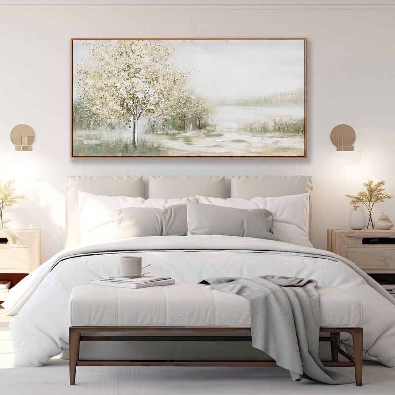 Photo 1 of Canvas Wall Art Wall Decor Bedroom Pictures Decoration Spring Scene Nature Landscape Tree Plants Artwork Abstract Wall Art Large Size Modern Painting Framed Pictures For Living Room Home Kitchen Office 29" X 58"
