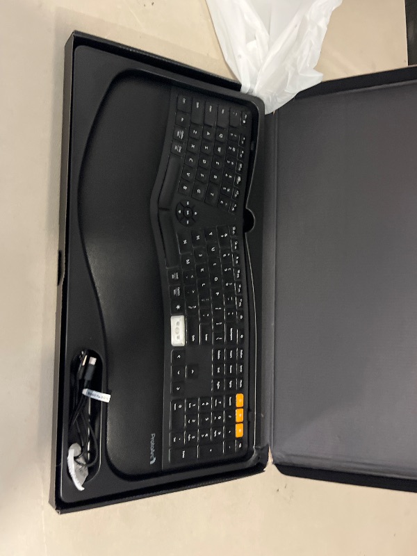 Photo 1 of ProtoArc Backlit Bluetooth Ergonomic Keyboard, EK01 Plus Full Size Wireless Split Keyboard with Dual Bluetooth and USB, Cushioned Wrist Rest, Rechargeable, Compatible with Windows/Mac/Android, Black