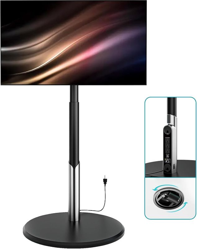 Photo 1 of Floor Mobile TV Stand with Power Outlet, Rolling TV Cart for 27-65 Inch OLED LED Monitors, 6 Levels of Height Adjustment, Ambient Lighting on The Bottom Wheels Holds up to 88lbs, 400x400mm