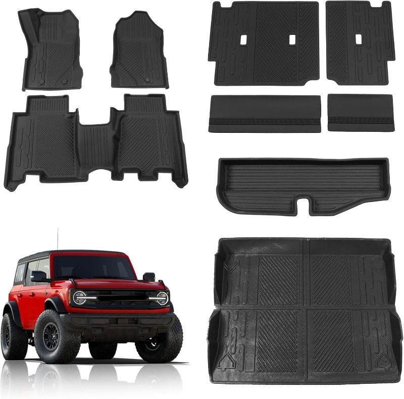 Photo 1 of Rongtaod Floor Mats Compatible with 2021-2024 2025 Ford Bronco 4 Door Trunk Mat Cargo Mat Cargo Liner All Weather Back Seat Cover Protector 2023 Bronco Accessories (Set of 9 Mats)