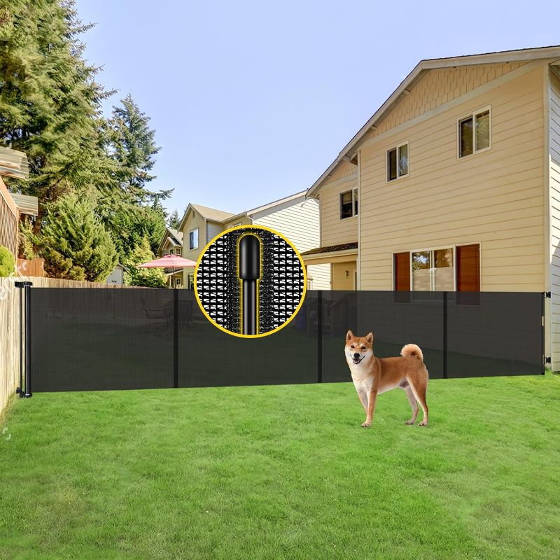 Photo 1 of Reinforced 42” Tall x 200” Extra Wide Retractable Baby Gates, Extra Long Pet Gate with Support Rods, Outdoor Dog Gate for Wide Openings Large Baby Gates for Dogs Outdoor Gates for Decks, Black
