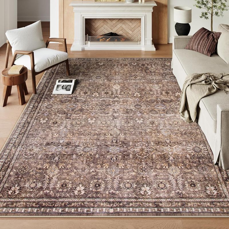 Photo 1 of Lahome Oriental Rugs for Bedroom 8x10, Boho Washable Red Rugs for Living Room, Soft Rubber Backed Anti-Skid Floor Carpet for Dining Room Department, Distressed Red